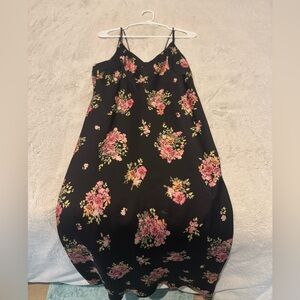 Womens Large Zara Floral Black Silk Dress with Pink Flowers